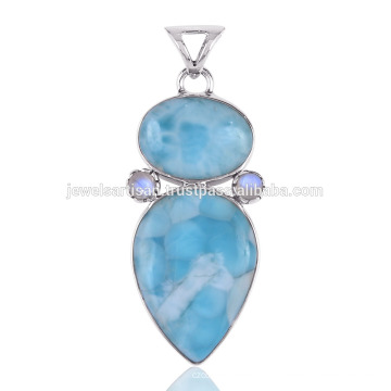 Beautiful Larimar & Rainbow Moonstone with 925 Sterling Silver Pendant for all Occasions